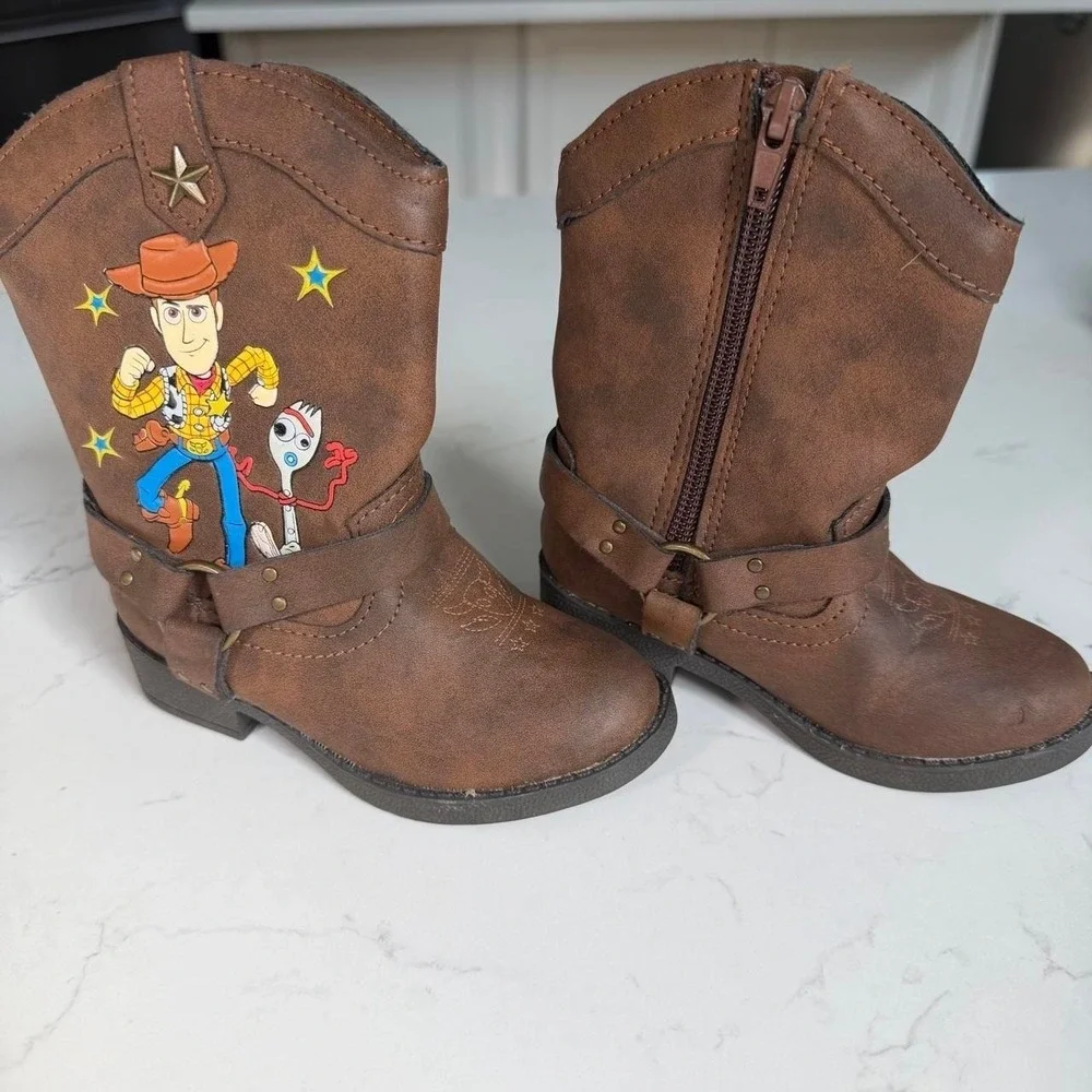Disney Pixar Toy Story Woody Forky Cowboy Boots Kids Size 7 Brown Western Zip